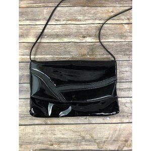 Vintage Black Patent Purse With Strap 11 X 7 Inside Pockets